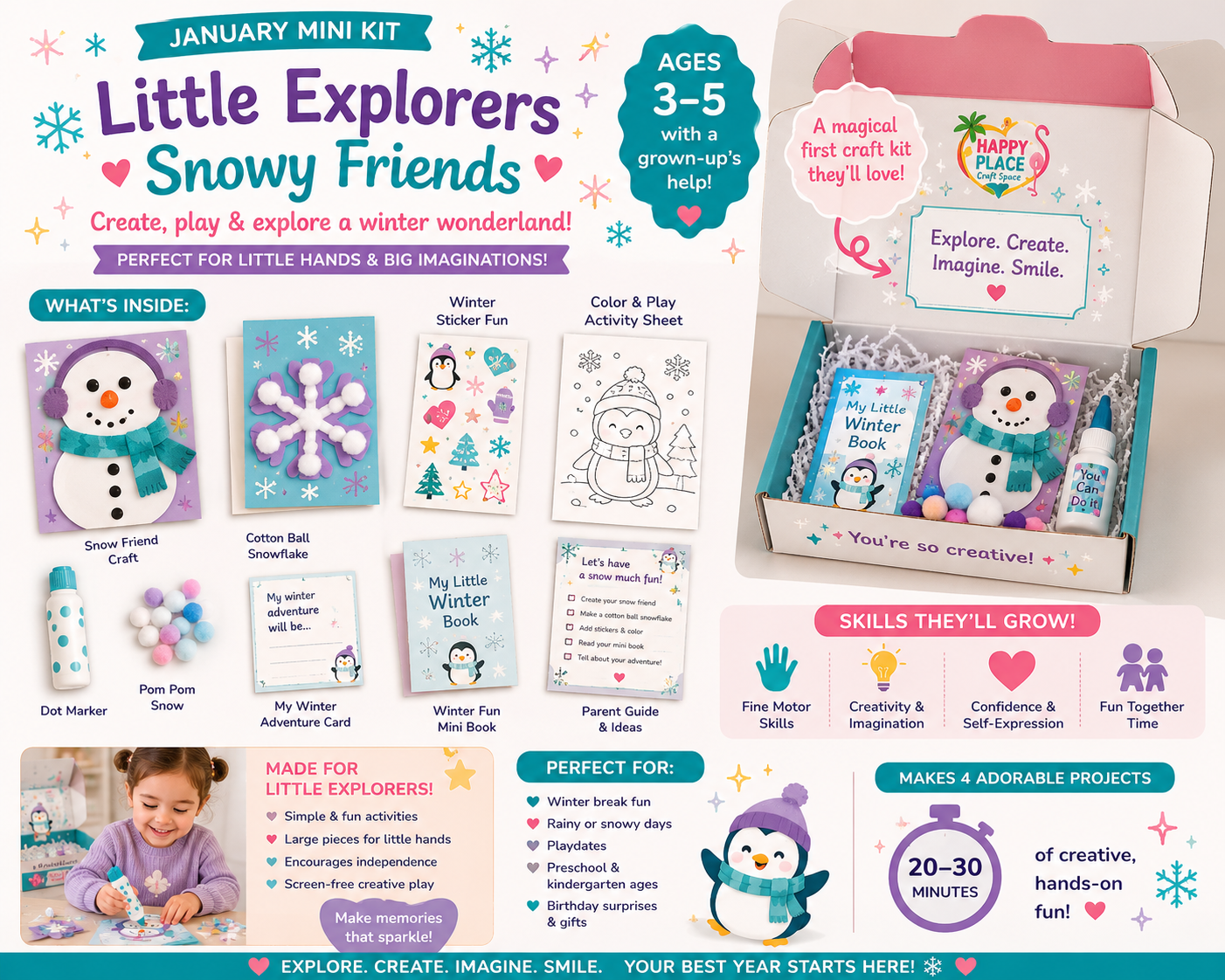 Little Explorers: Snowy Friends mini kit (ages 3β5)