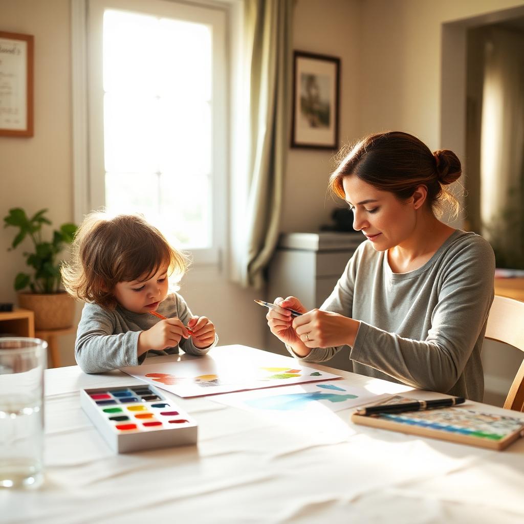 Parent and child painting together