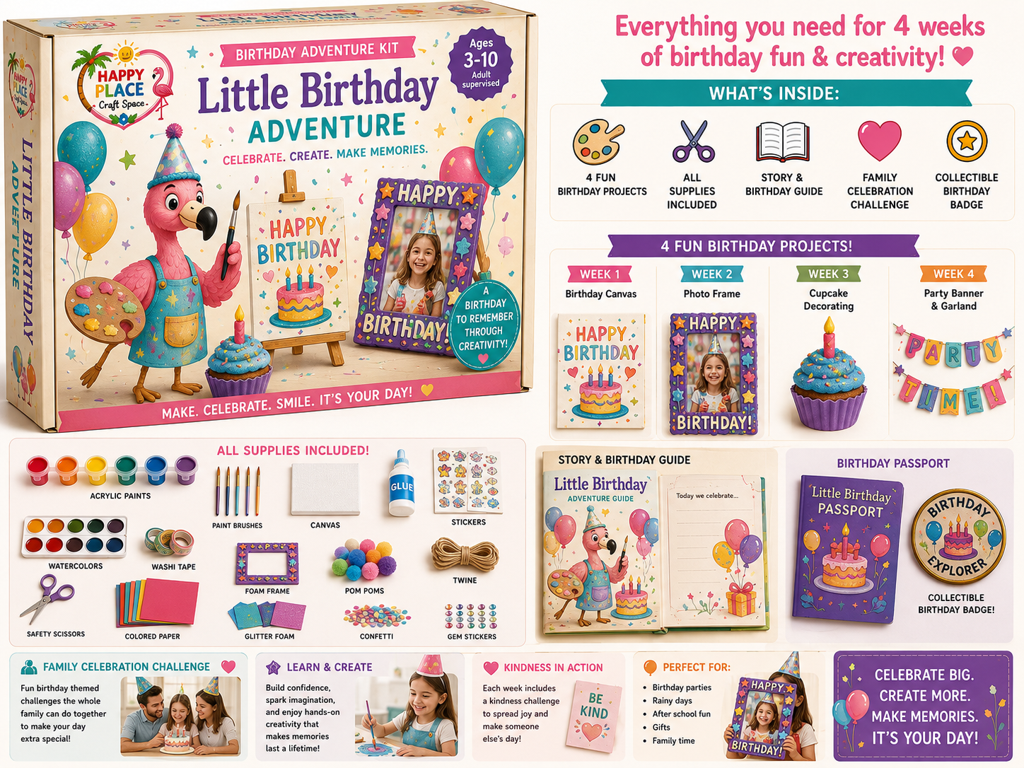 Happy Place Little Birthday Adventure Box — Birthday Adventure Box with 4 fun birthday projects, all supplies included, story & birthday guide, family celebration challenge, and collectible birthday badge